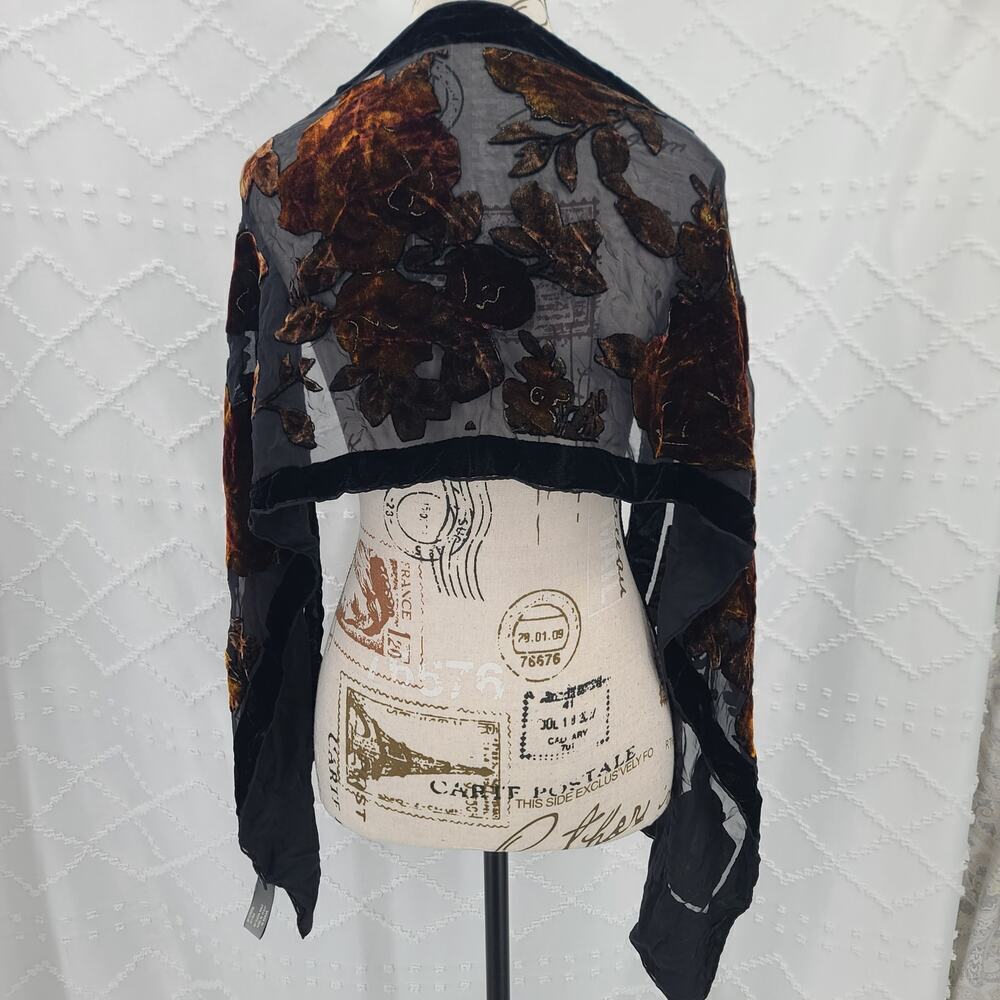 Laura Leigh Ltd floral burn out velvet silk scarf black Goth Whimsigoth Witchy